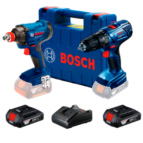Combo Kit Taladro Atornillador Percutor 18V GSB 180 + Atornillador Llave de Impacto 1/4" y 1/2" GDX 180 Bosch + Maleta